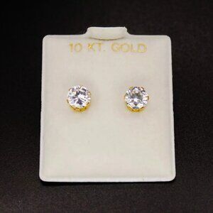 Vintage 10k Yellow SOLID Gold 6.5 mm Cubic Zirconia Stud Earrings Signed HAB